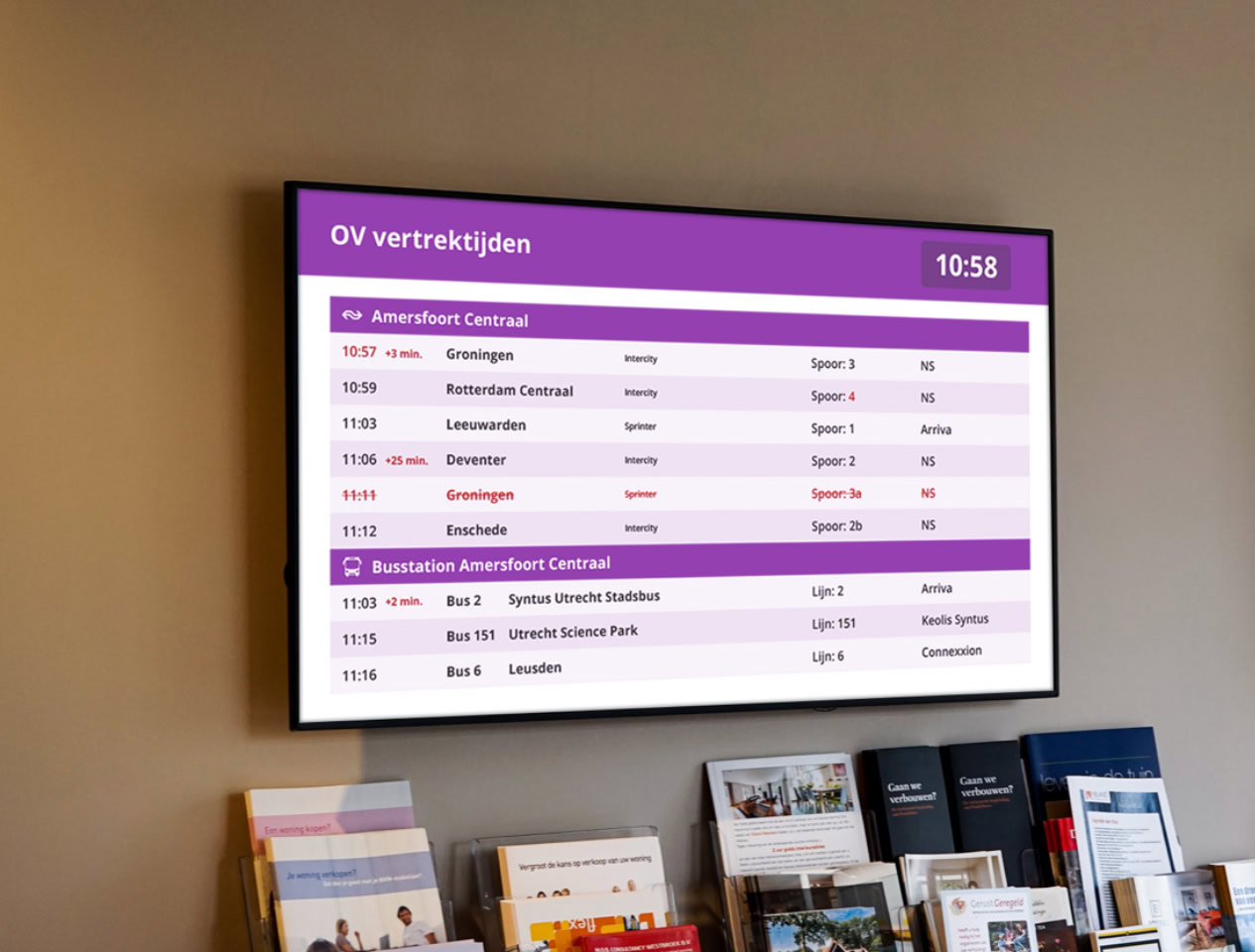 Live data en nieuws koppelingen op schermen voor interne communicatie